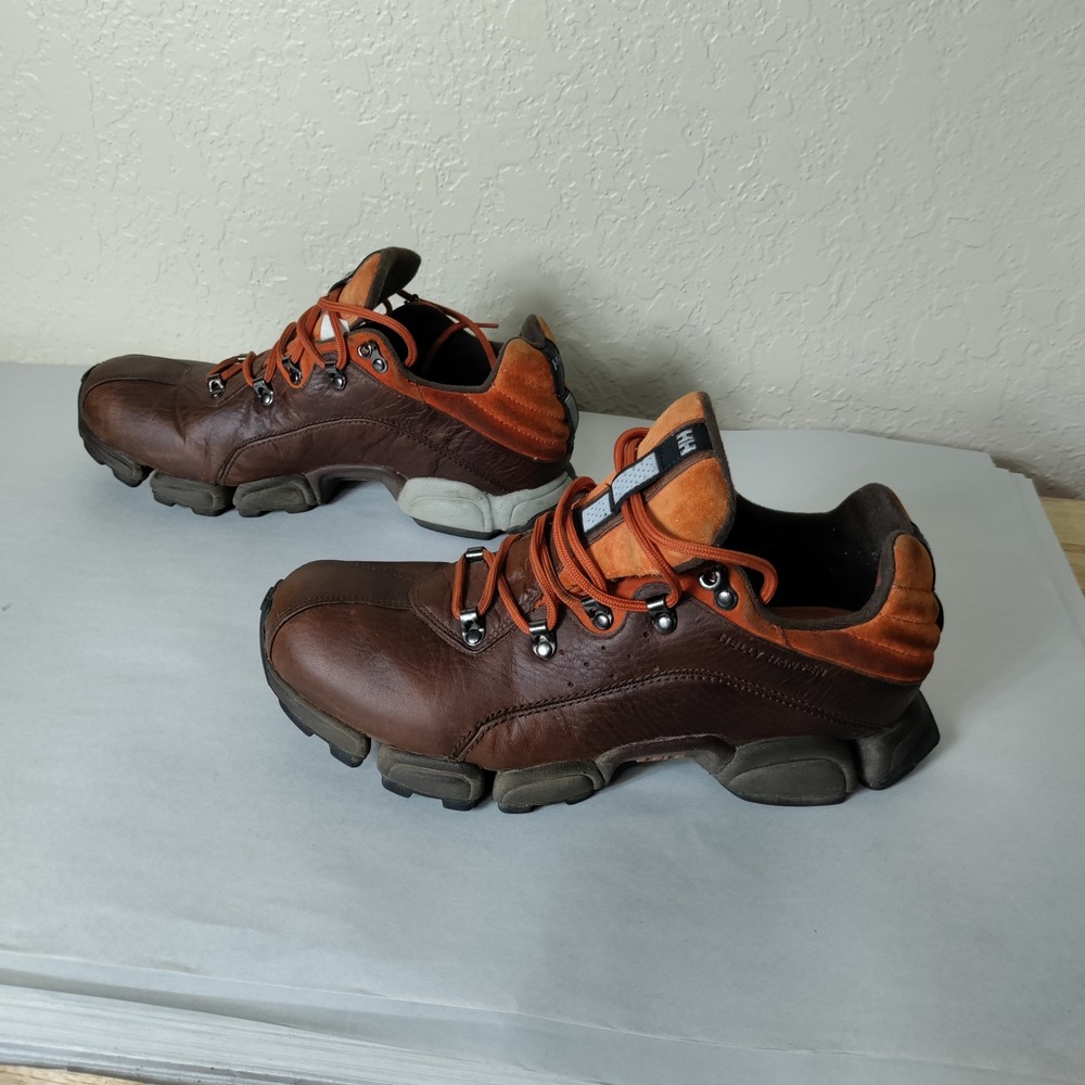 Helly Hansen Leather Hiking Shoes Brown Orange Low Top Trail Sneakers